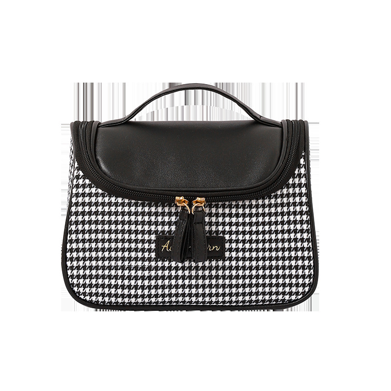 Small Fragrance Storage Bag Thousand Bird Lattice Square Hand Makeup Bag Portable Jacquard Cloth Pu Toiletry Bag Can Be Printed Logo Item Picture