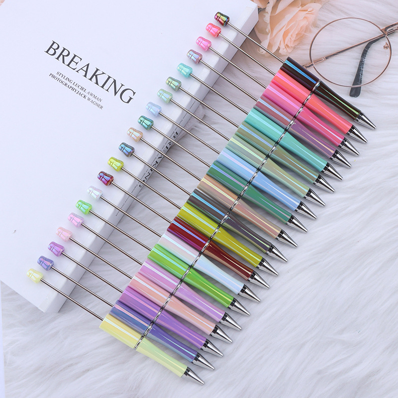 Spot Wholesale Diy Colorful Beaded Pen Uv Dazzling Beaded Pen Ball Pen Electroplated Pen Rod Gradient Color Beaded Pen Application Scenario