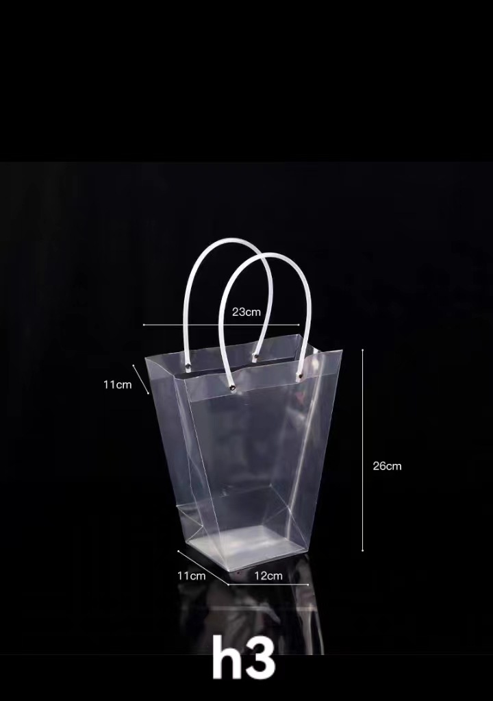 H5梯形透明鲜花手提袋防水OPP塑料方形手拎装花袋礼品花束包装袋详情图5