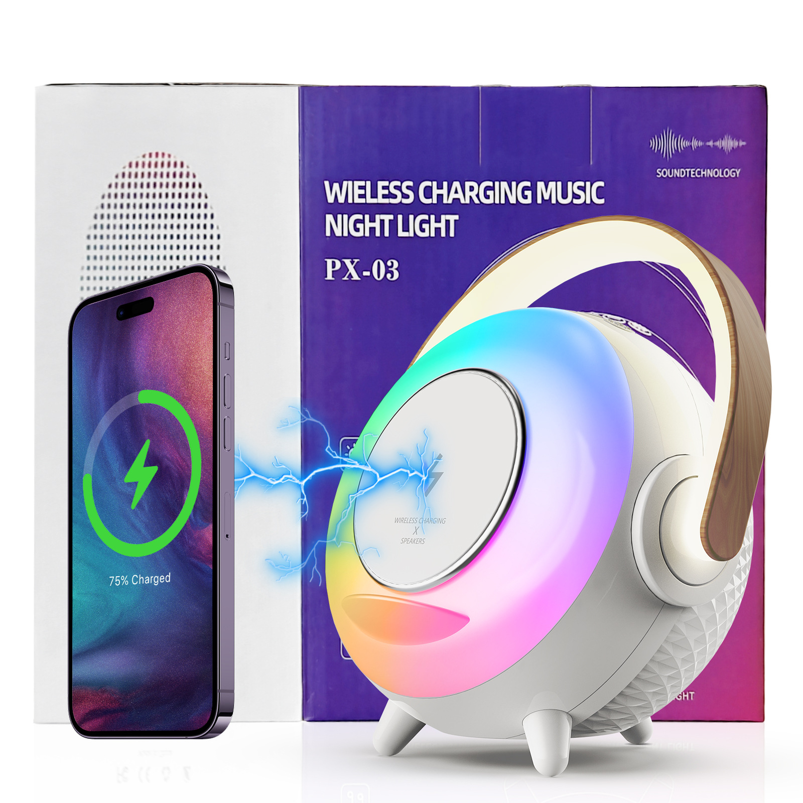 Amazon Hot Egg Music Lamp Desktop Multi-Function Wireless Charging Dazzling Light Outdoor Portable Bluetooth Speaker