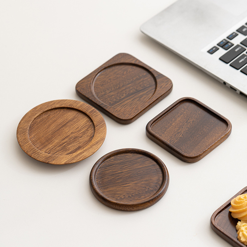 Black walnut coasters, creative ebony Japanese tea ceremony accessories, tea cup holders, heat insulation pads, walnut wood coffee coasters