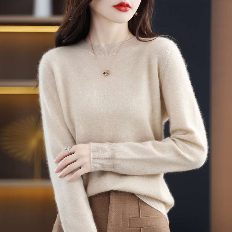New autumn and winter 100 pure wool sweater for women, low round neck loose sweater, cashmere sweater, anti-pilling one-line best-selling sweater