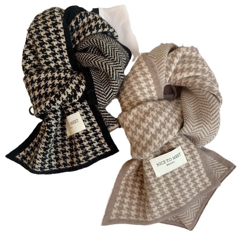 Autumn And Winter Korean Version Of The New Thick Double-Sided Thousand Bird Lattice Warm Scarf Atmosphere Students Korea And South Korea Department Simple Lattice Item Picture