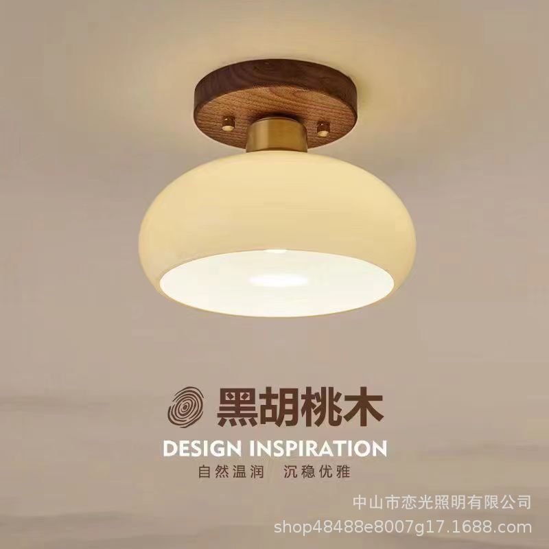 新中式过道灯简约胡桃木led书房卧室灯具中国风餐厅新中式吸顶灯
