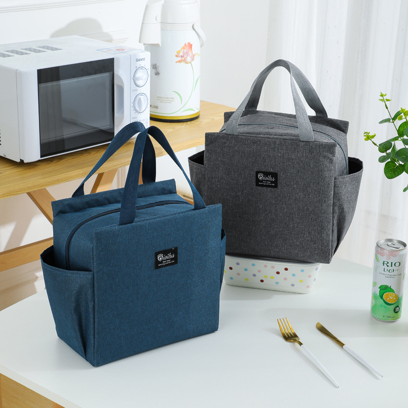 Cross-border simple solid-color cationic thickened ice pack fresh-keeping meal bag, square hand-held lunch box bag for office workers' commuting