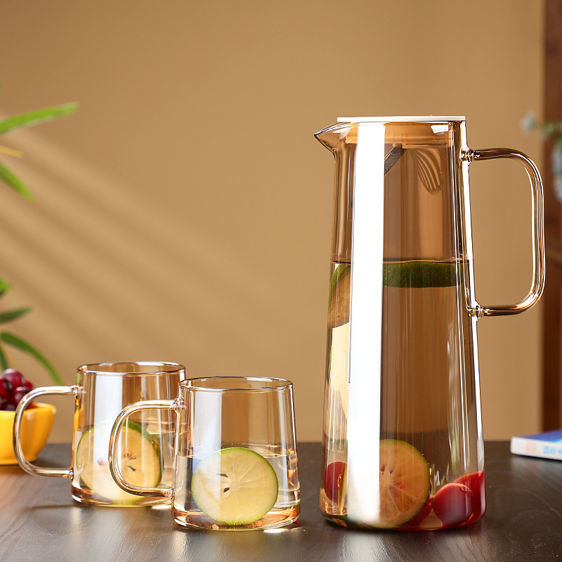 High borosilicate household glass cooling water kettle, heat-resistant and high-temperature resistant cooling boiled water kettle, large-capacity cooling water cup set