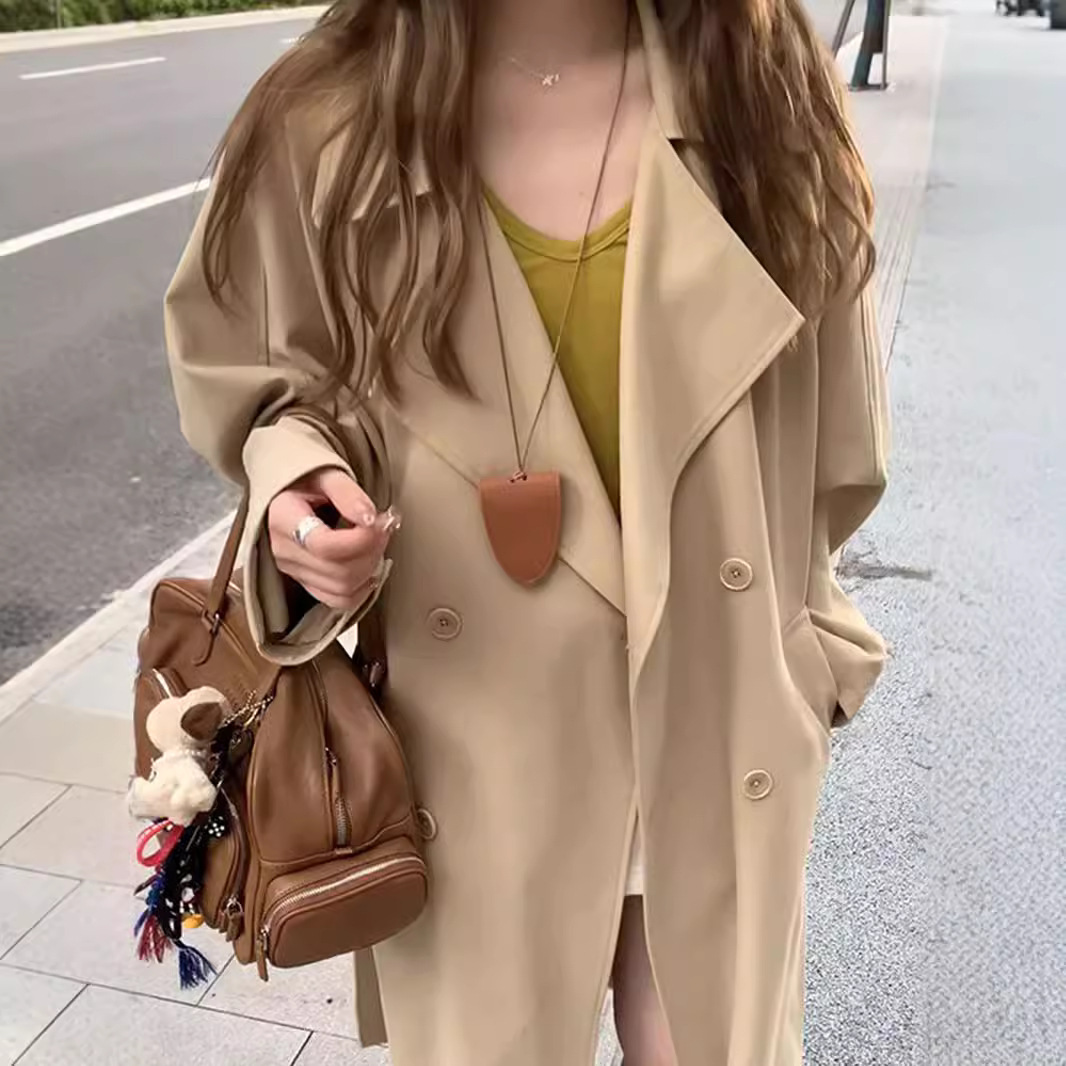 HEYGIRL黑哥 秀场风衣 插肩袖阔版慵懒仿天丝风衣女秋翻领长款外