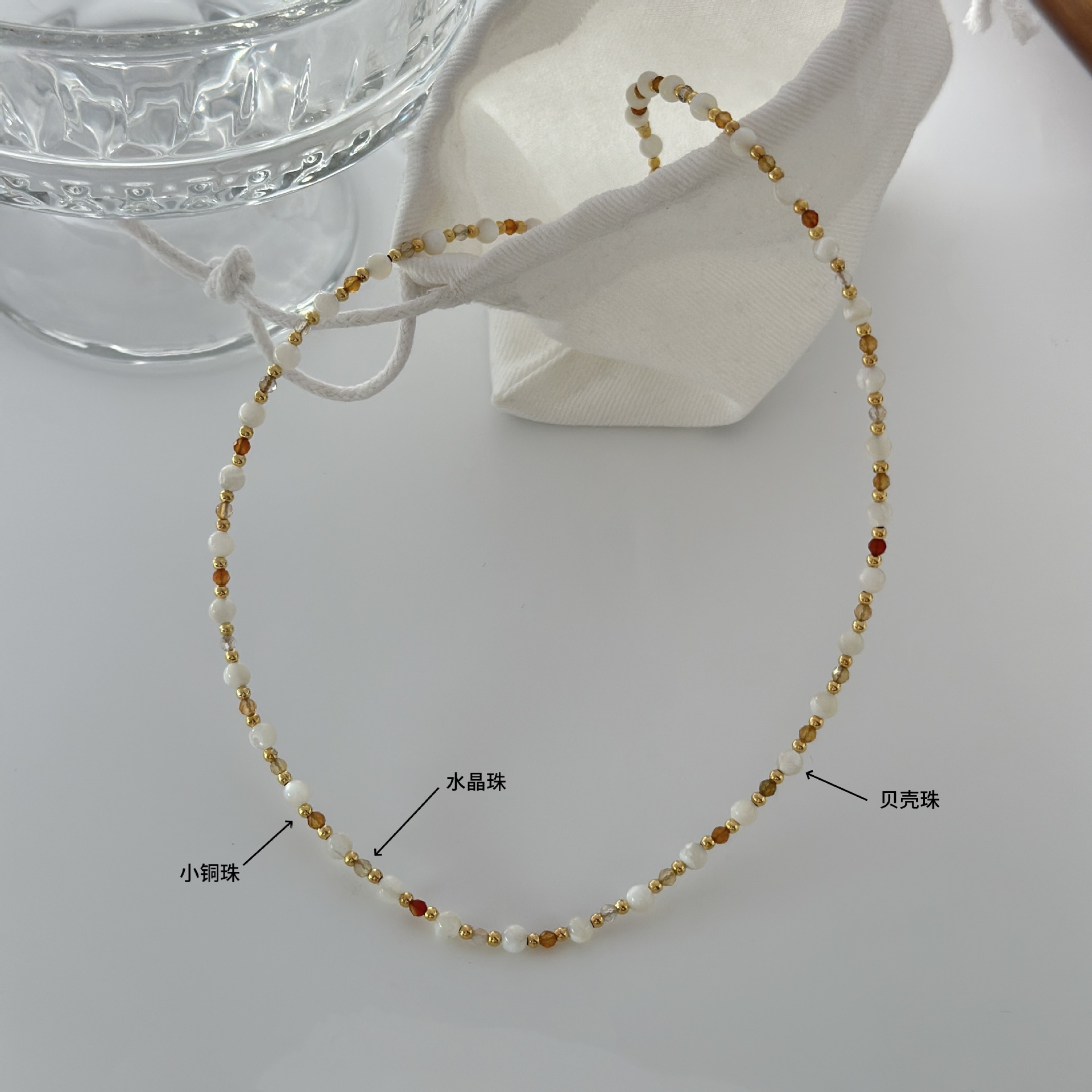 Shell bead natural stone crystal stone necklace collarbone chain women's light luxury accessories, niche and versatile, elegant and retro collarbone chain Specification image