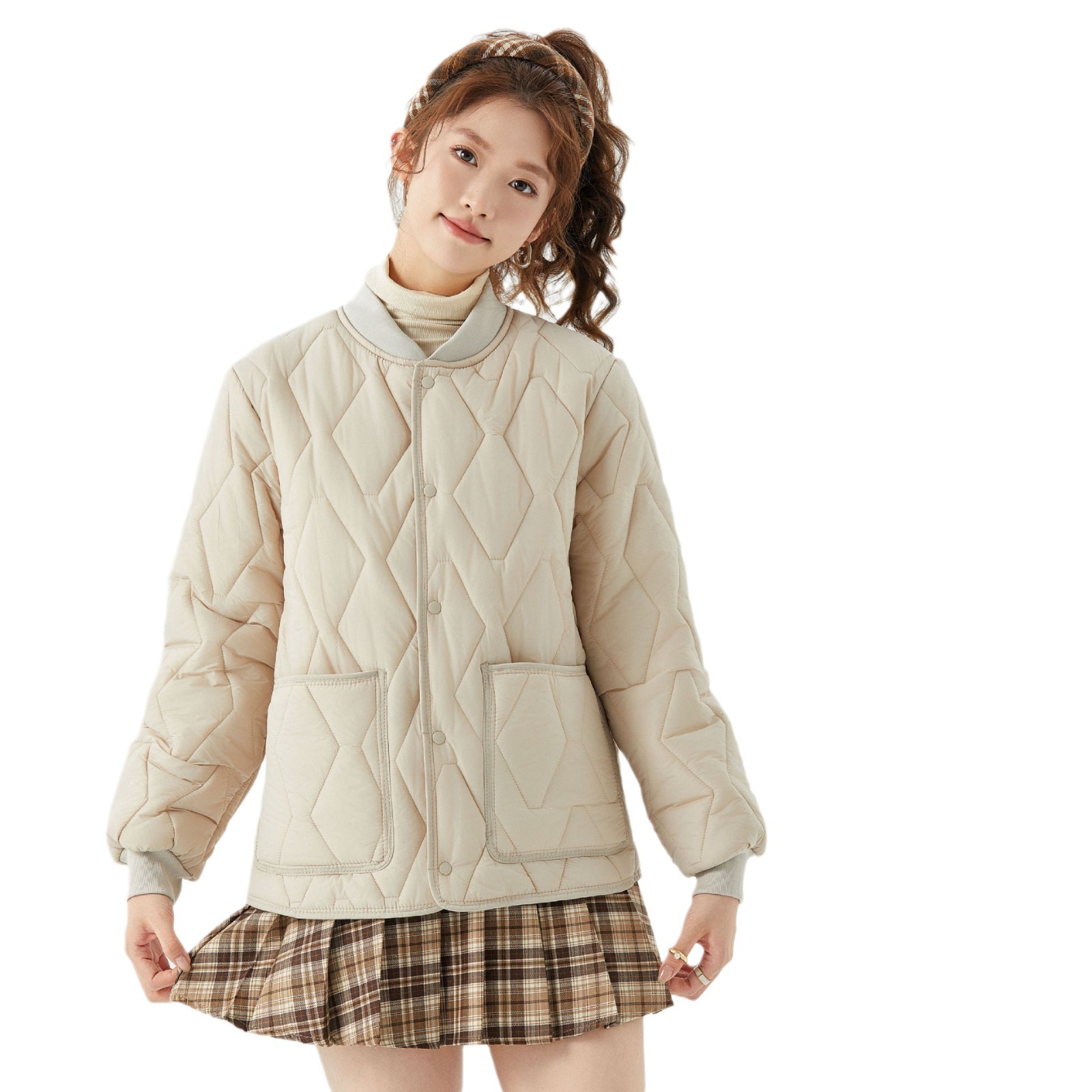 童装/菱格棉服女冬季/中老年棉服/棉服/棉衣白底实物图