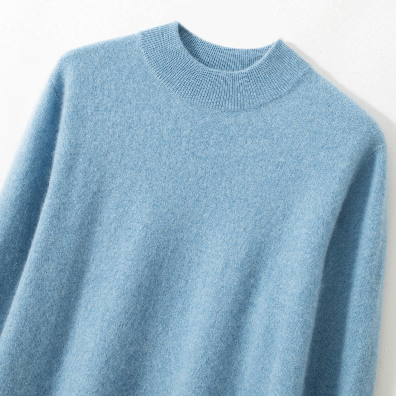 Men's semi-high-neck cashmere sweater for autumn and winter, business casual pure cashmere knitted sweater, wool base layer shirt for men details Picture
