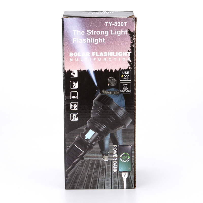 Cross-border handheld solar-powered flashlight, strong charging, long-range shooting, ultra-long battery life, outdoor emergency handheld flashlight Specification image