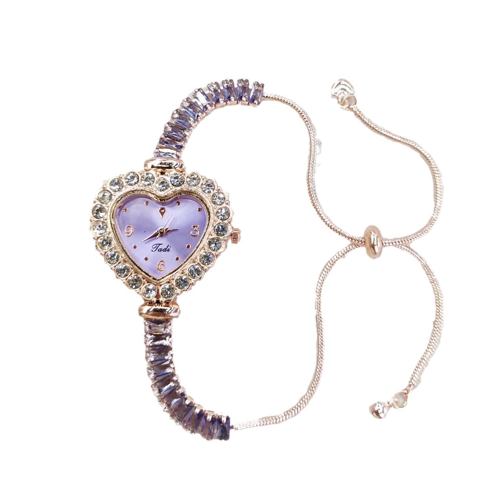 Ladies' pull-out bracelet watch, cross-border heart-shaped Korean version fashionable diamond-encrusted digital watch accessory Item Picture