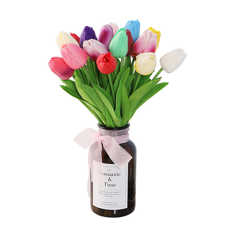 Valentine's Day plastic tulip flowers, artificial flowers, cross-border trade, silk flowers, wedding and home decoration flowers, factory wholesale of green plants Item Picture