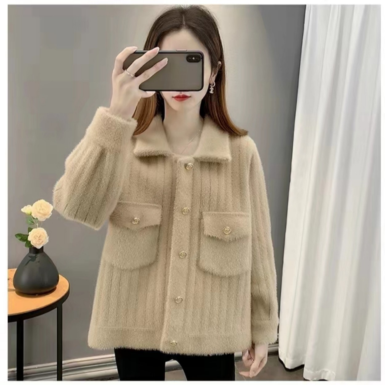 2025春秋小香风软糯风POLO领开衫毛衣女小众设计感慵懒短外套通勤详情7