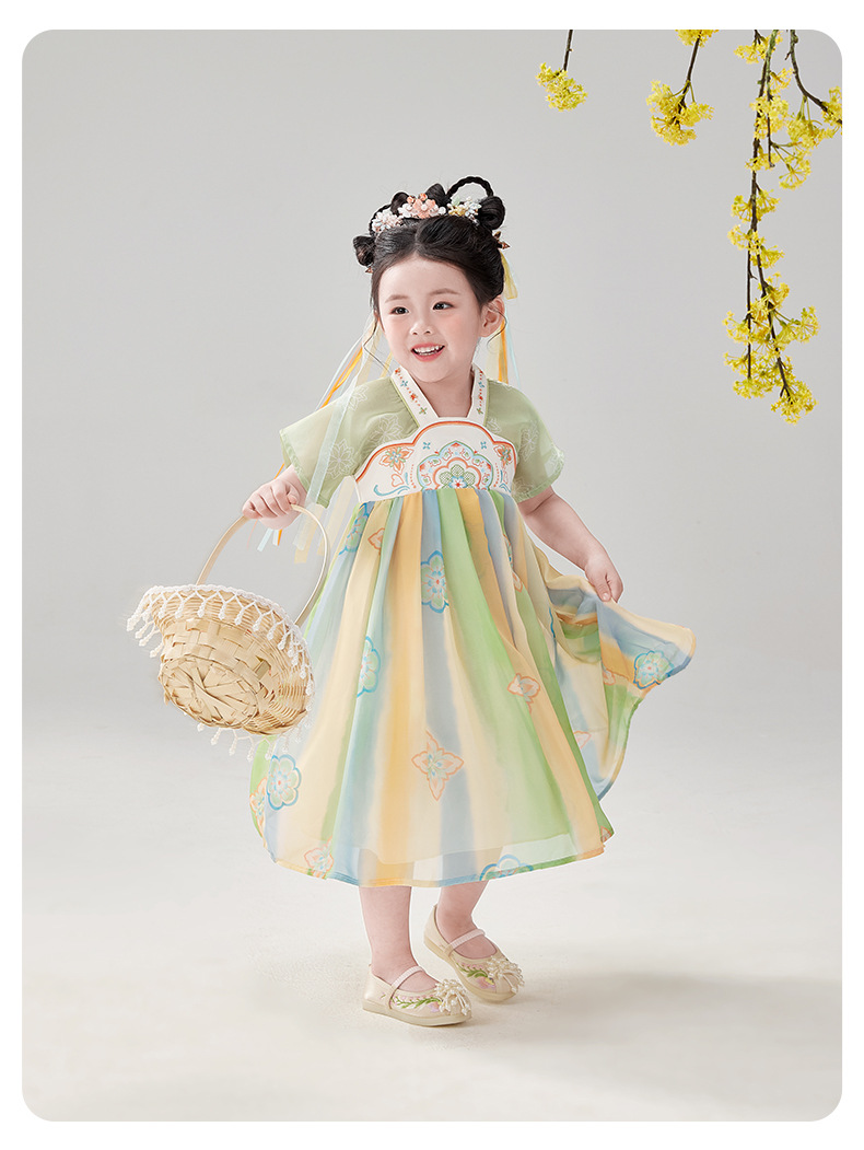 المد -الـ 6 HanFu الفتيات صينية أو التطريز فساتين الصيفية للأطفال، الجديد ماريو تنورة Ru وقمصان 8 الطفل أستثمر Tang Zhuang pic 9