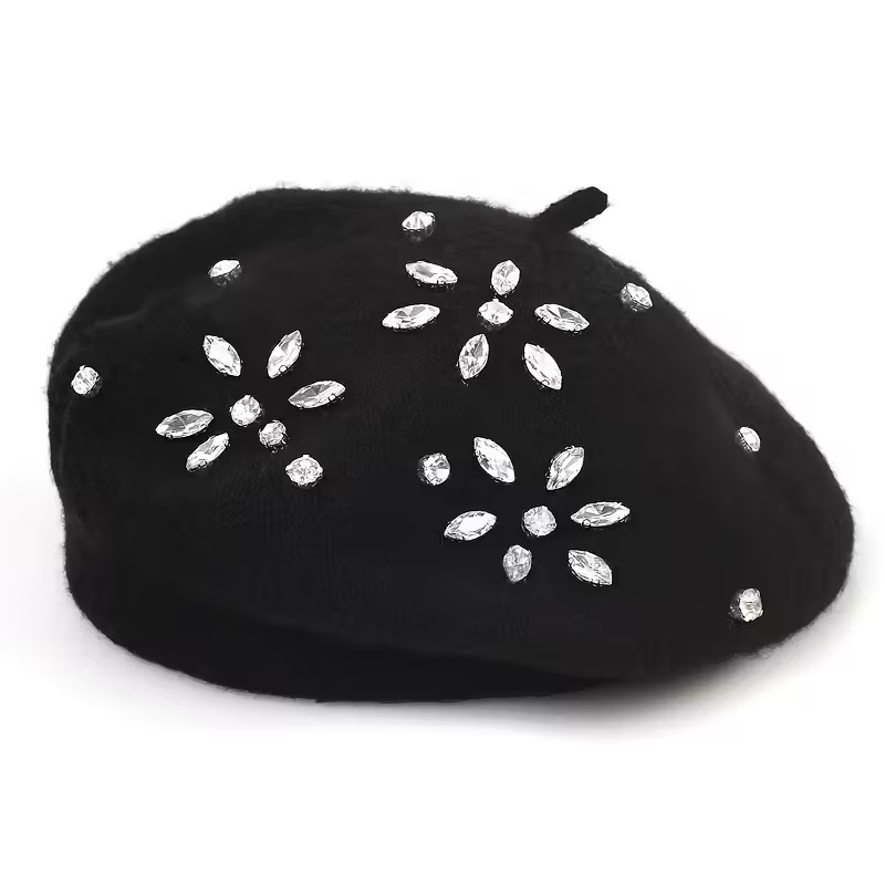 秋冬镶钻羊毛贝雷帽女韩版保暖时尚八角帽英伦复古韩版画家帽潮详情6