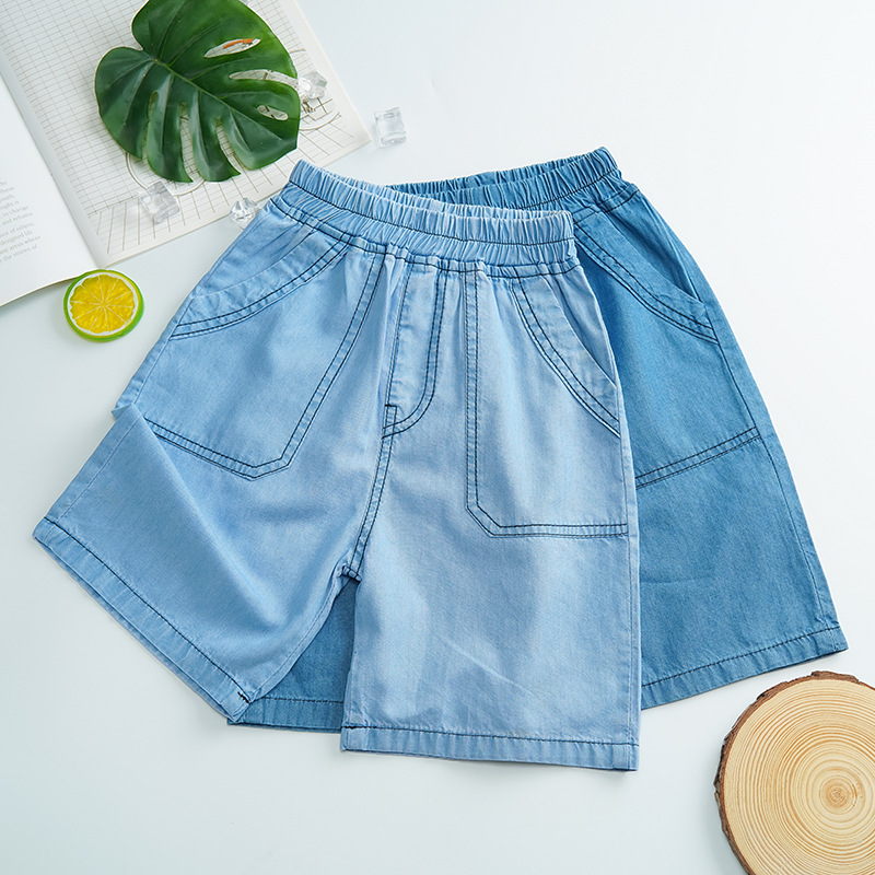 Niños tencel algodón denim pantalones medianos verano chicos pantalones finos niñas korean version shorts pantalones de bebé cinco centavos pantalones para niños