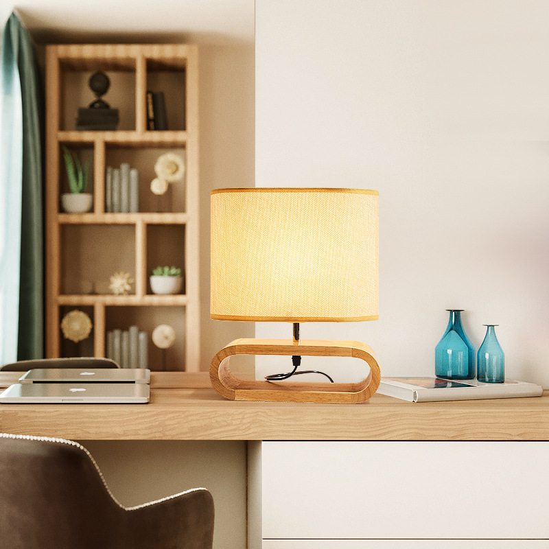 Creative Nordic fabric led table lamp, bedside, bedroom wooden, modern and simple gift, homestay solid wood lamp, night light Specification drawing