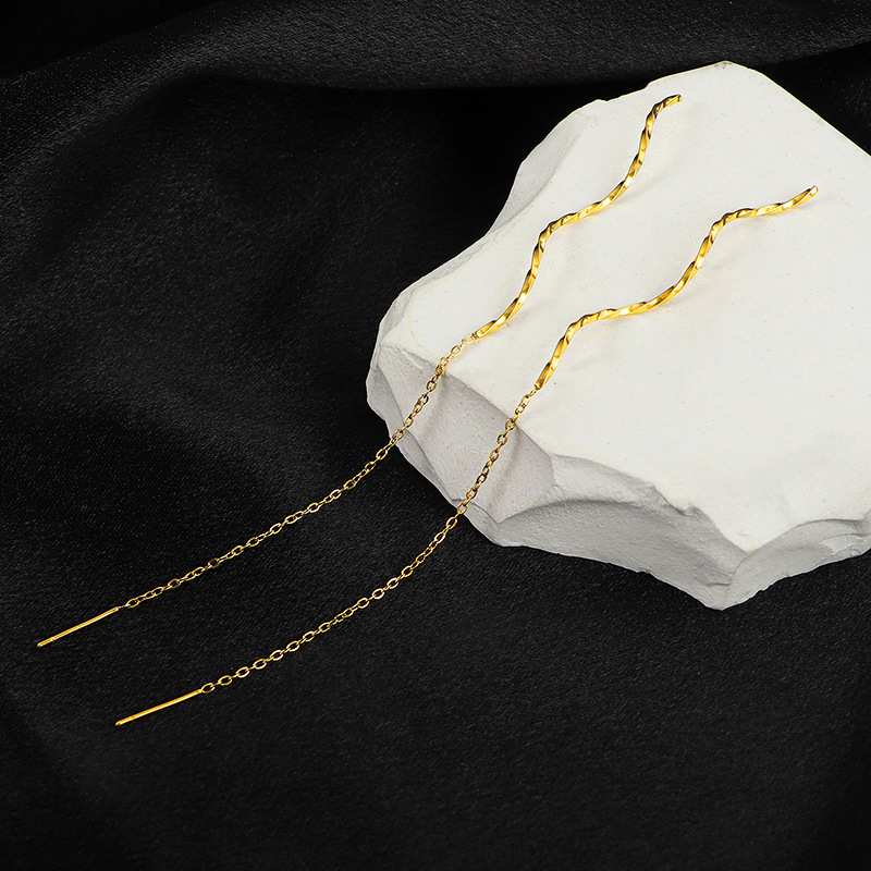 波浪设计简约素链耳线女显脸瘦长款流苏耳饰气质时尚清晰学生耳环