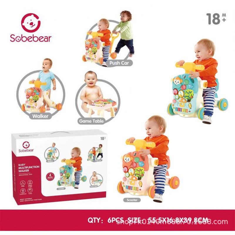 4-in-1 baby walker, sealed box, interactive walking aid for infants and toddlers, anti-slip trolley, game table, toy Application Scenario