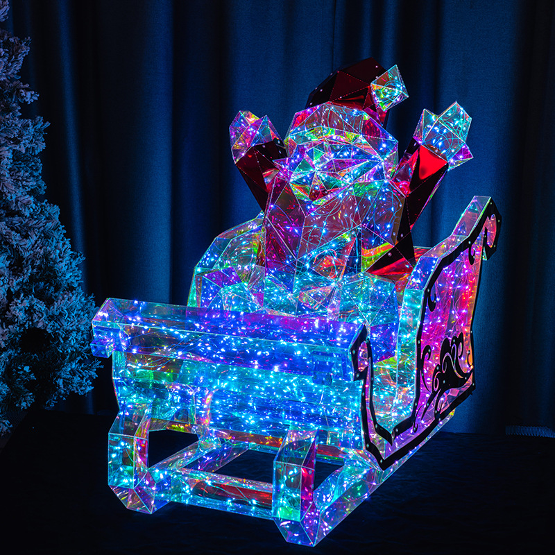 跨境手工雪橇雪人套装灯圣诞主题派对装饰幻彩发光摆件手工小夜灯图