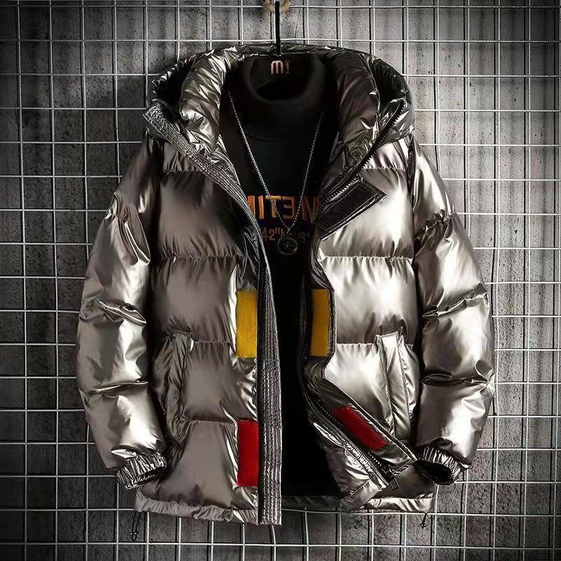 New winter hooded, loose, casual, shiny reflective thickened cotton-padded jacket for men 098P55
