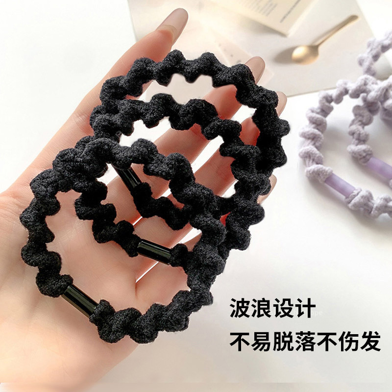 Black high ponytail hair tie, simple and elegant, rubber band women's hair tie, high elasticity and durable hair band, leather case and headwear Specification image