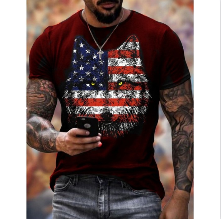 跨境外贸2022欧美男装休闲个性3D印花短袖T恤上衣夏季短袖t恤男士详情图4
