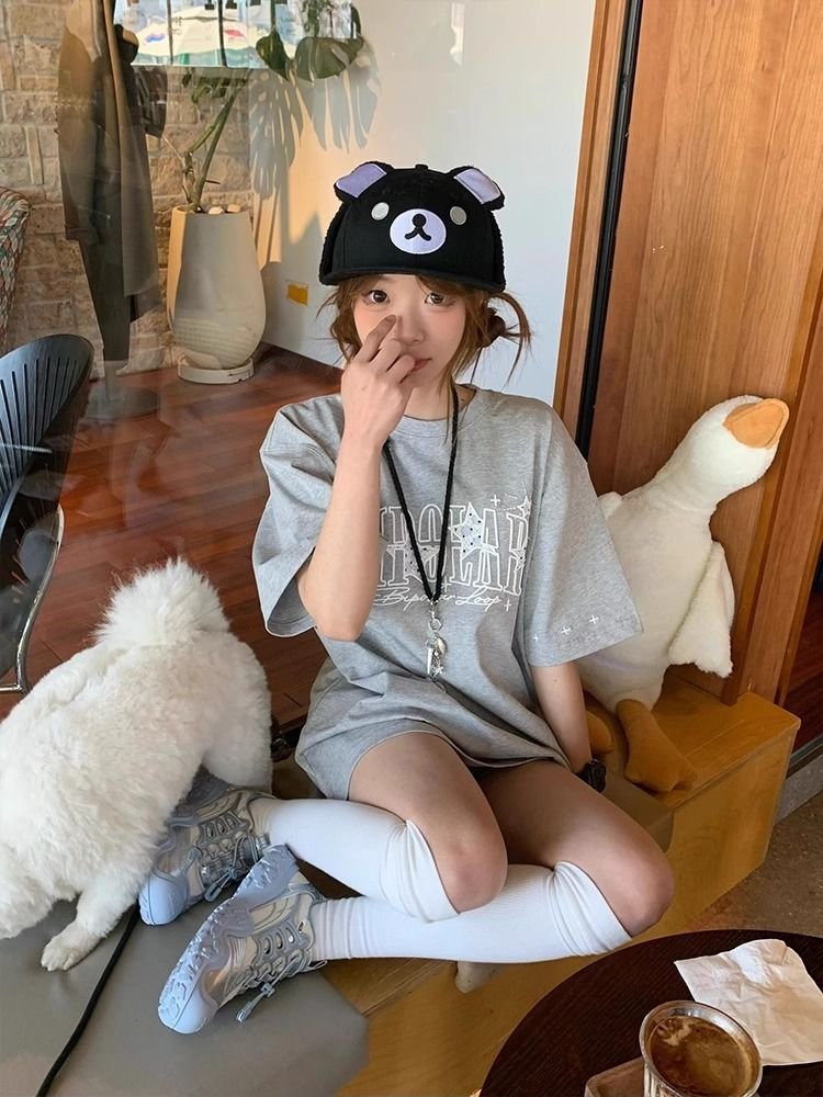 新品暗黑风宽松印花半袖体恤上衣服印花恤纯棉短袖T恤衫女潮t夏季详情4