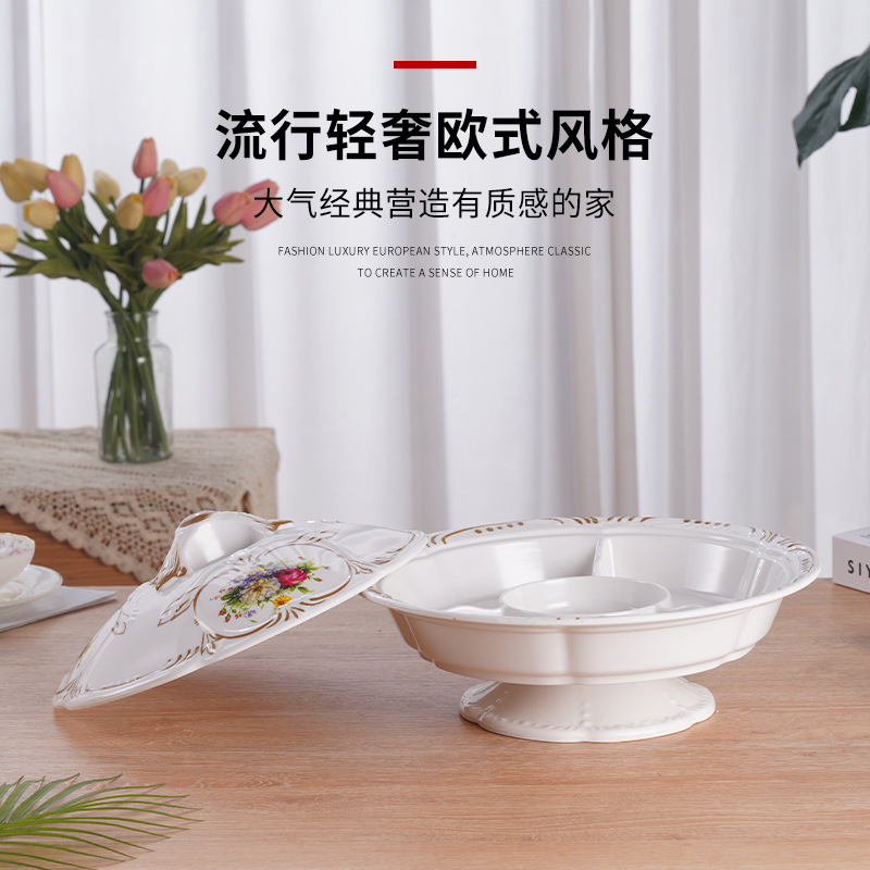 带座旋转蒙古包糖果盒仿瓷糖果盒家用零食干果盒密胺水果盘碗彩盒产品图