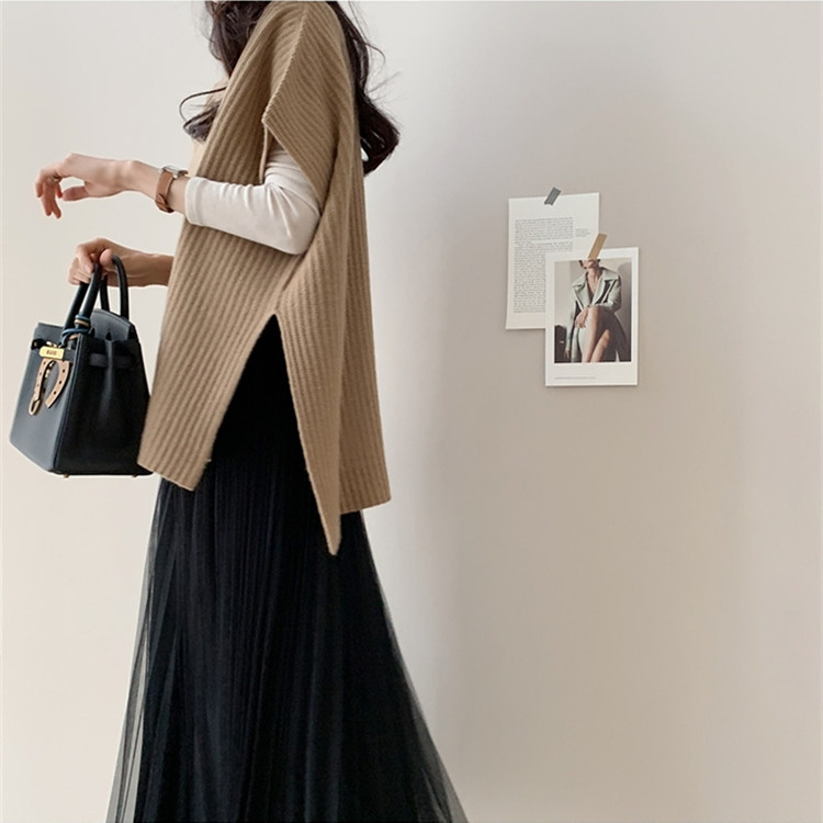 Korean elegant and mature cape sweater, cape coat, Korean-style knitted sweater, women's top, loose and slimming, plus-size Specification image