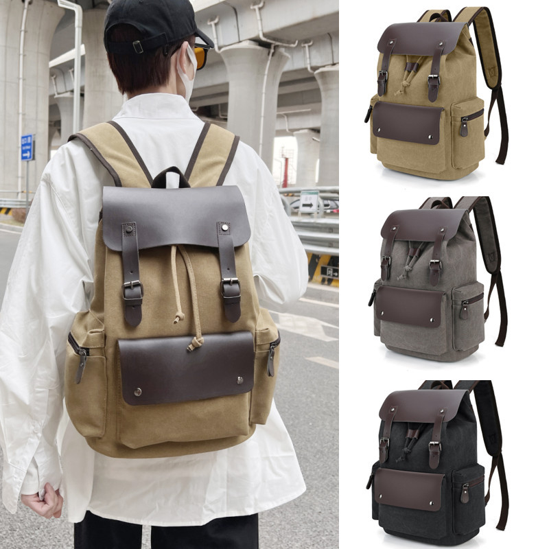 Trendy men's retro canvas backpack, men's casual large-capacity backpack, high school and college student bags, computer bags