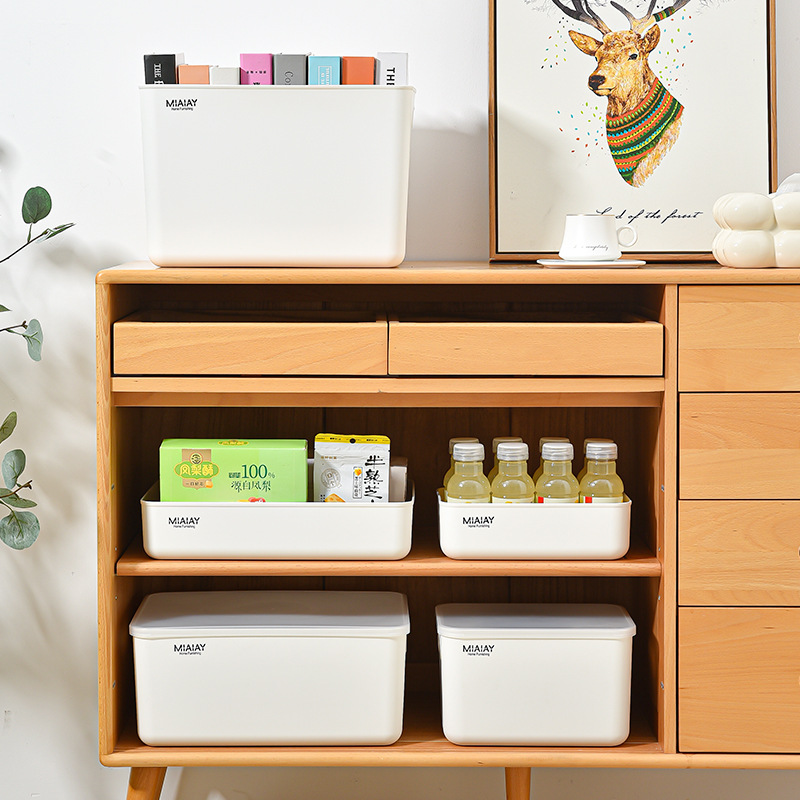 Underwear and socks covered and thickened multi-functional storage basket, pure white with a high-end feel, covered storage box, and desktop organization for miscellaneous items Application Scenario