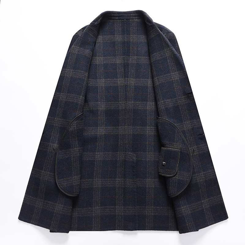 Autumn and winter trend check double-sided woolen overcoat, men's thickened mid-length woolen overcoat, windbreaker, woolen coat Application Scenario
