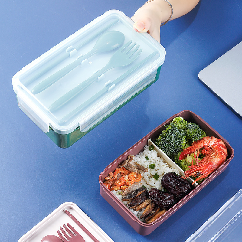 简约学生塑料饭盒可微波炉加热上班族分格便当盒移动隔板日式饭盒