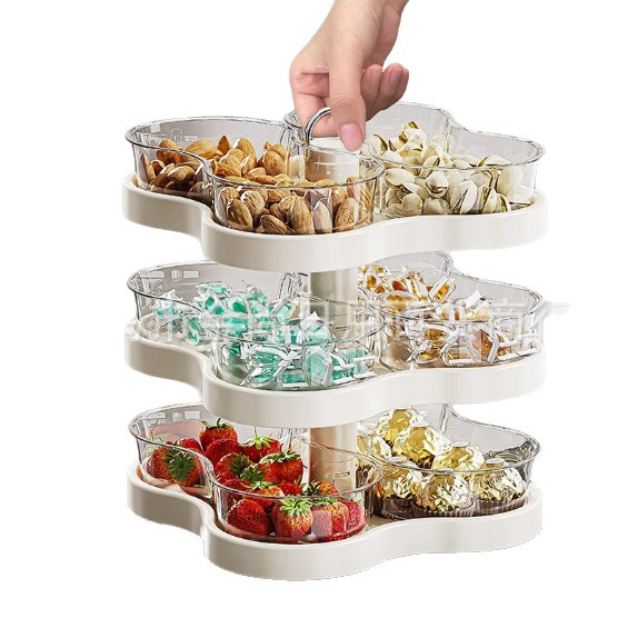 European-style light luxury fruit plate for the living room, a household fruit plate for snacks and nuts, a rotatable and compartment-arranged plate, and a multi-layer storage rack Item Picture