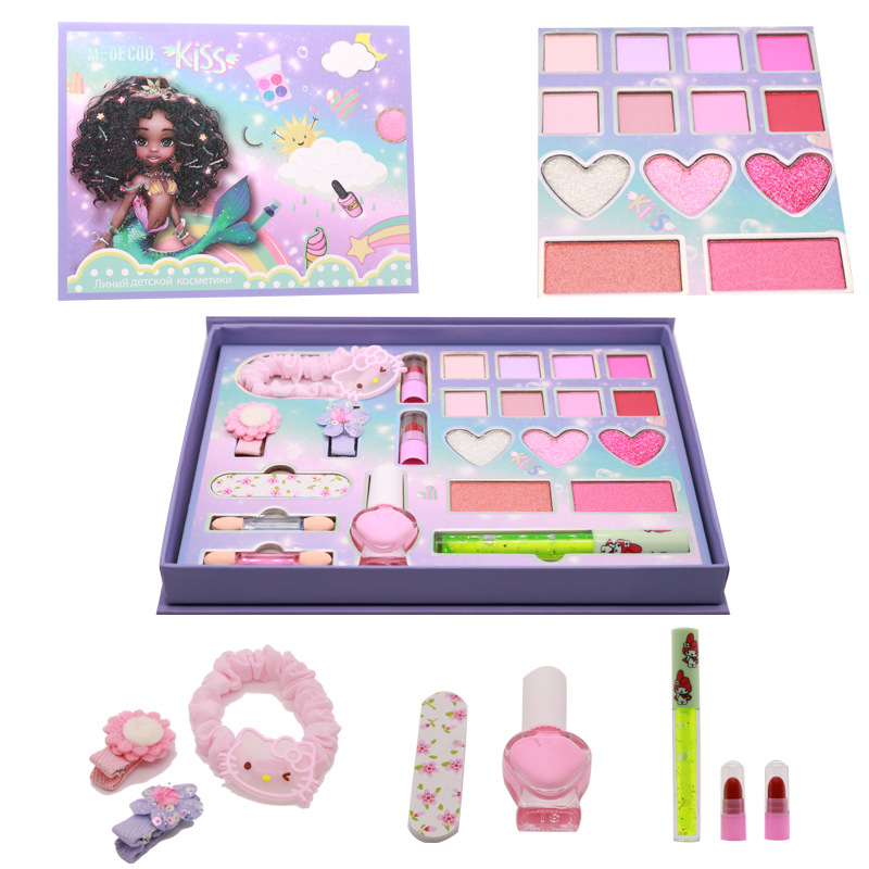 跨境儿童女孩公主彩妆套装发绳发夹眼影口红唇彩指甲油套装礼盒