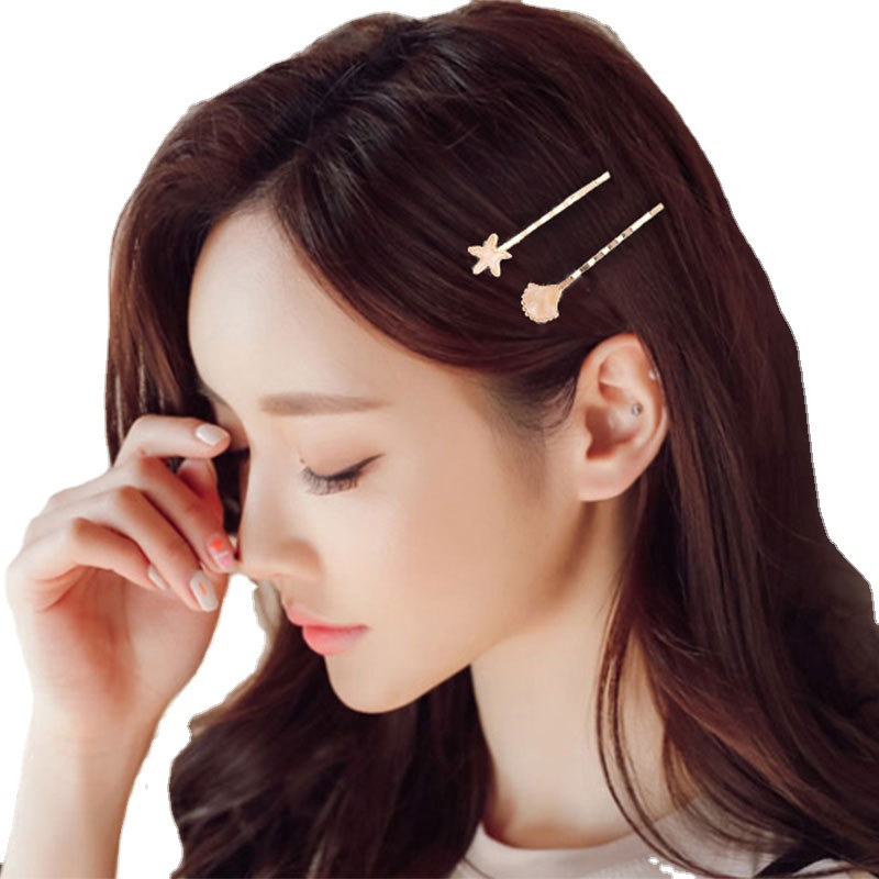 Korean Version Of New Hairpin Starfish Shell Jewelry A Word Clip Edge Clip Alloy Top Clip Taobao Source Manufacturers Wholesale