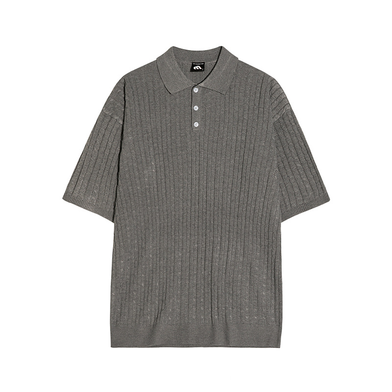 MYQ Linen pattern lapel knitted short-sleeved men's summer loose Polo shirt, short T-shirt, Korean-style old money style half-sleeved T-shirt Item Picture
