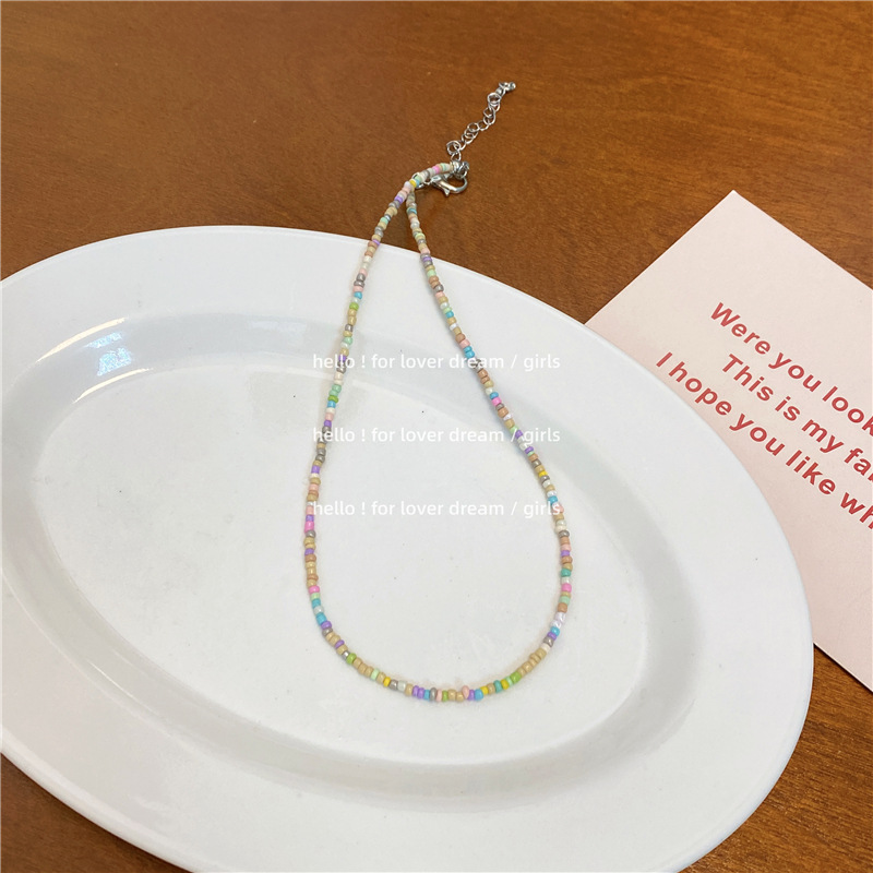 A new Korean macaron candy and jelly color rice bead beaded necklace, a sweet and cute girlish style versatile necklace Specification image