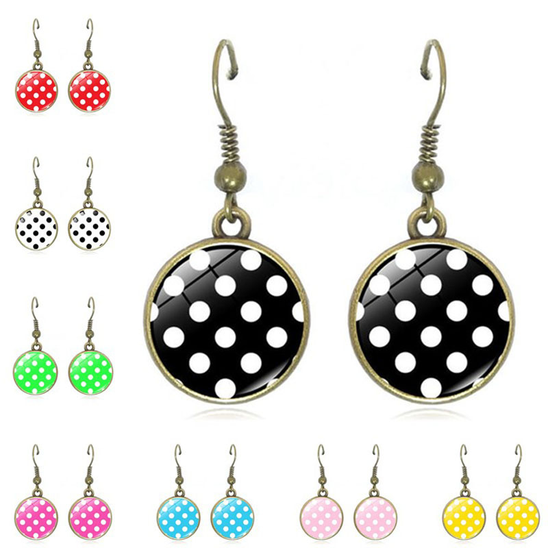 Round polka dot pattern earrings, women's Time gemstone ear hooks, cross-border European and American retro creative earrings and pendants wholesale