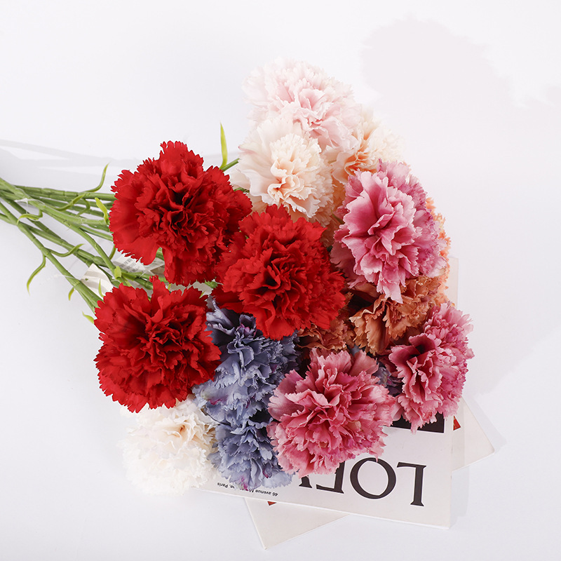 Factory direct sales of 3-branch artificial high-branch carnations, artificial flowers, wedding background walls, home living room decorative flowers Specification image
