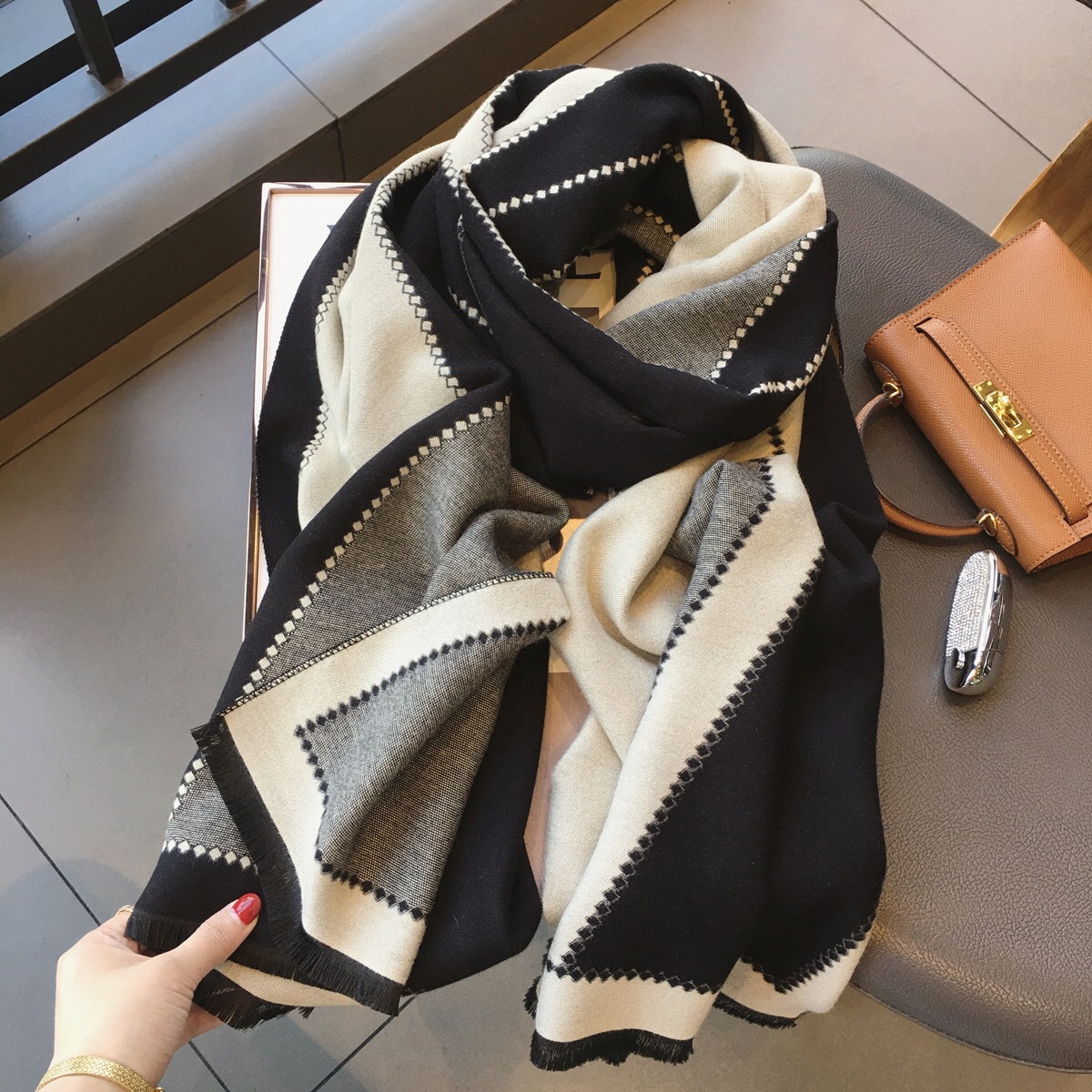 New Jacquard Winter Imitation Cashmere Scarf Women's Fashion Double Sided Everything Warm Live Amazon Shawl Wholesale details Picture