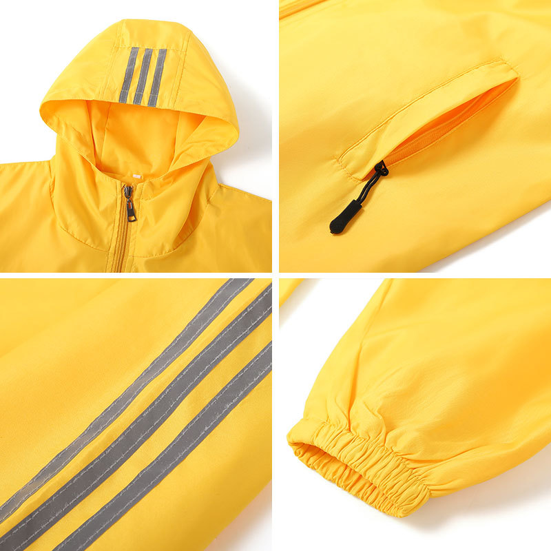 Work Coat Thin Windbreaker Printed Logo Advertising Windproof Group Clothing Printed Word Hooded Reflective Strip Waterproof Specification drawing