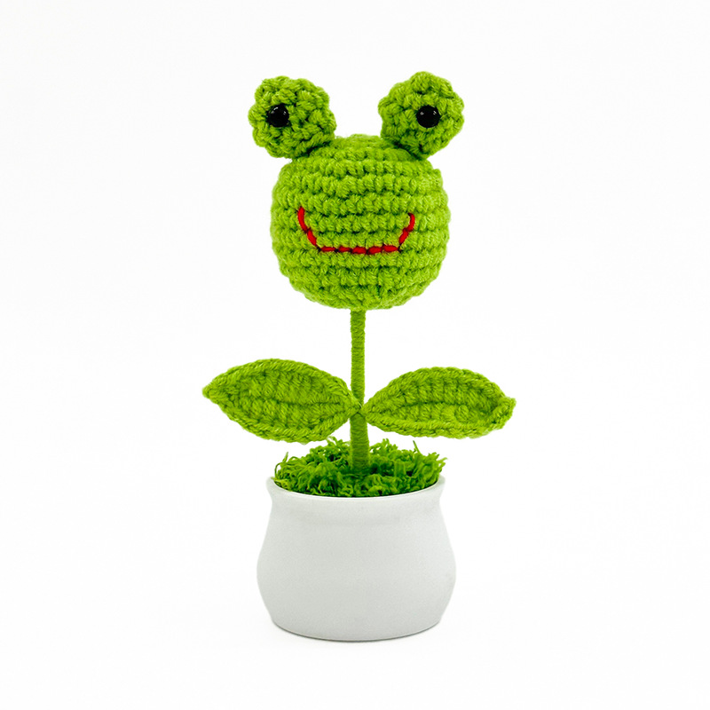 跨境热卖仿真花动物头手工毛线钩织盆栽可爱桌面装饰摆件厂家批发详情20