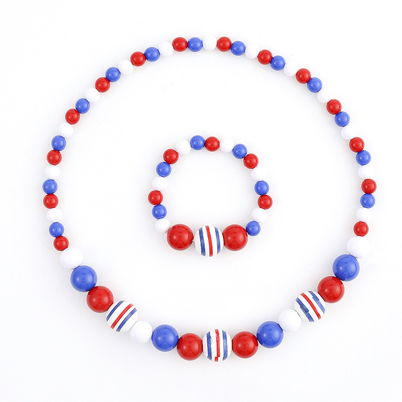 European And American Cross-Border American Independence Day Wood Beads Beaded Pendant Diy Bracelet Necklace Set Holiday Jewelry Ornaments Item Picture