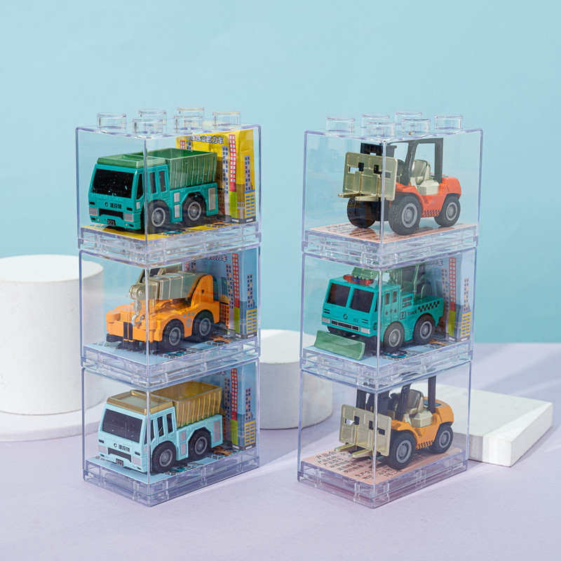 合金车模型仿真Q版工程车叉车运输车带收纳盒回力小汽车男童玩具