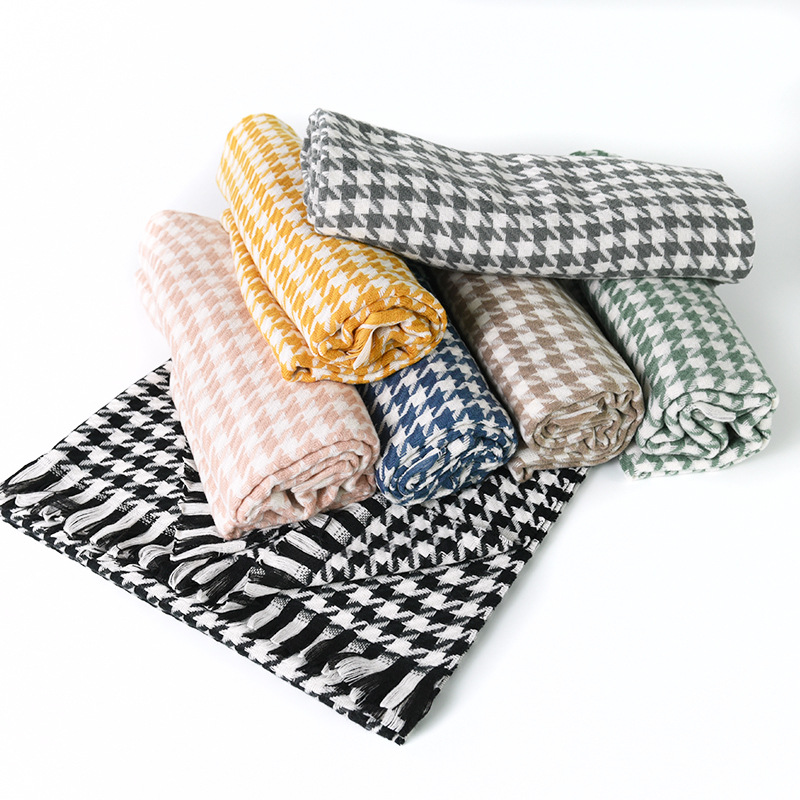 Thousand Bird Lattice Scarf Female Autumn Winter 2023 New Check Scarf Imitation Cashmere Warm Shawl With Fashion Bib Application Scenario