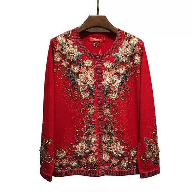 Middle-aged and elderly mothers' women's autumn and winter sweater cardigan 2021 new style knitted stylish warm jacket with a stand-up collar Application Scenario