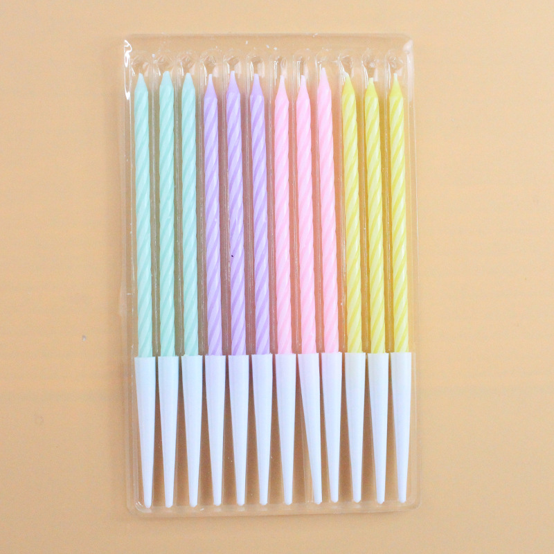Wholesale new birthday candles, slender, colorful crystal spiral 12-piece boxed party candles Specification image